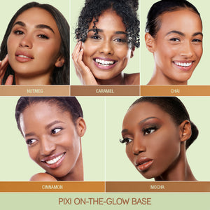On-The-Glow Base Shades Nutmeg, Caramel, Chai, Cinnamon and Mocha.