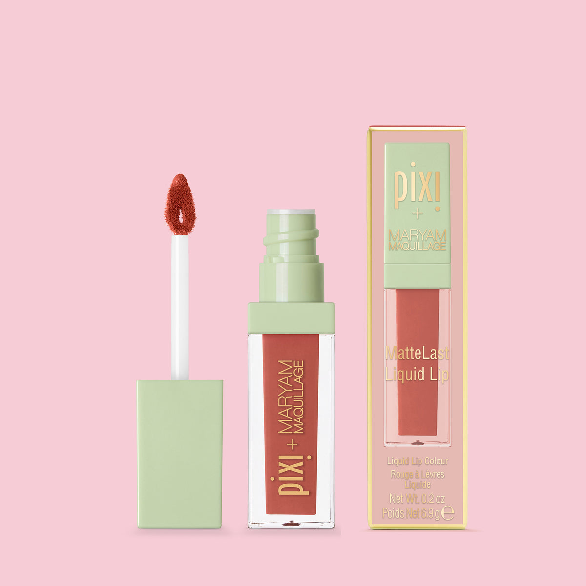 Pixi + Maryam Maquillage MatteLast Liquid Lip Siesta Peach open with box