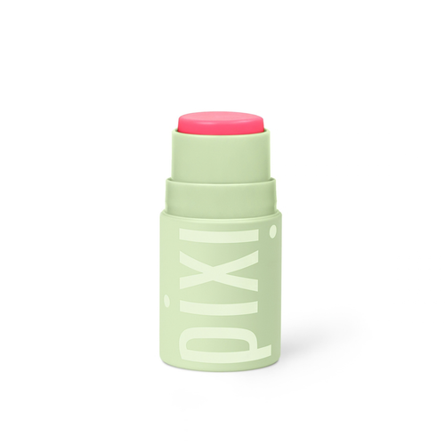 Pixi +Hydra LipTreat lip balm stick in a pale mint green tube with a bright pink balm stick visible at the top, shown on a clean white background. view 1
